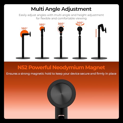 Image of Zebronics Magnetic Mobile & Tablet Holder, 360 Rotation, Multi-Angle Adjustment, Height Adjustable, MagSafe Compatible with Metal Ring, N52 Magnet (MS500)