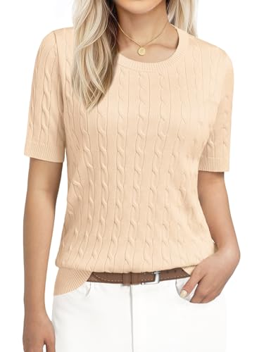 GKBK Womens Short Sleeve Cable Knit Sweater Lightweight Ribbed Pullover Office Casual Blouse 2026 - image 1