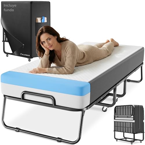 ELONEO Cama Plegable 90x200 cm Incl. colchón Premium de Espuma viscoelástica | Cama de Invitados Plegable, soporta hasta 250 kg | Cama de Viaje Plegable con Estructura metálica | con Funda Protectora