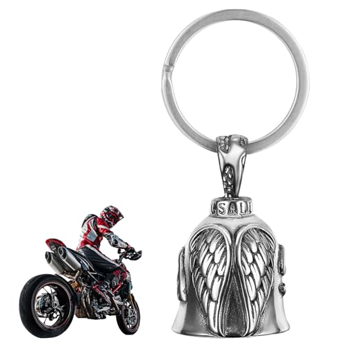 SHPUJUN Clochette Moto Porte Bonheur Biker, Clochette Moto, Porte-Bonheur Protection avec Porte Clés, Acier Inoxydable, Argenté, À Ailes, Unisex, Moderne,...