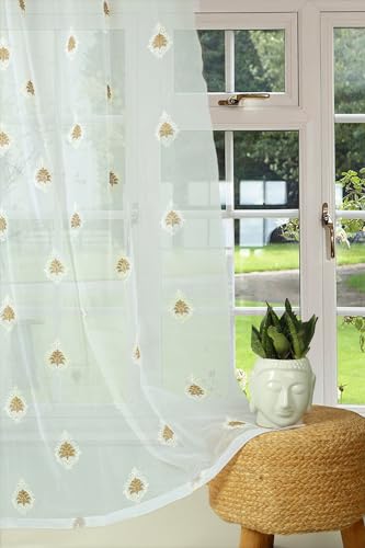 Image of VAS COLLECTIONS Designer Net Semi Transparent Door Semi Sheer Grommet Curtains 7 Feet Set of 2,White