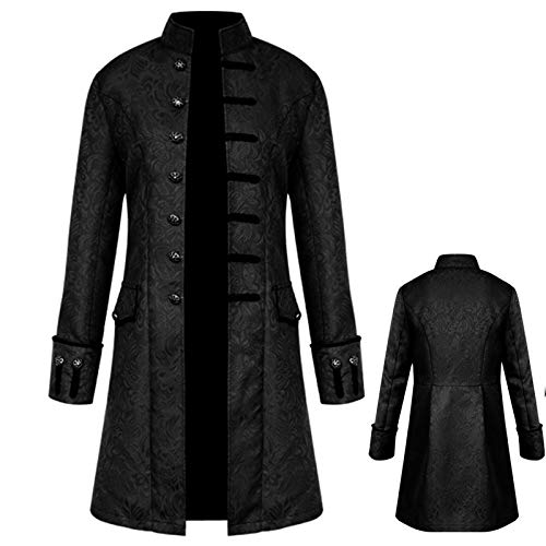 Mens Vintage Steampunk Jacket, Embroidered Victorian Tailcoat Medieval Gothic Vampire Cosplay Halloween Costume