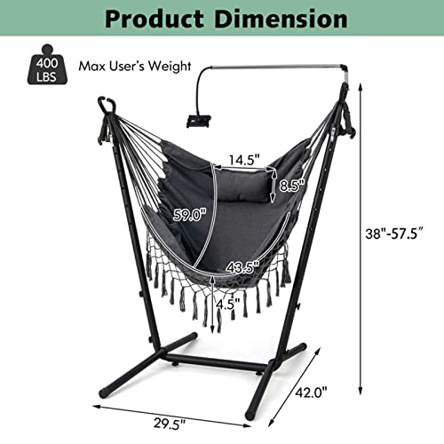 Hammock Chair Hanging Rope Swing, Max 550 Lbs, 2 Seat Cushions Included, Quality Cotton Weave For Superior Comfort, Durability, With Phone Holder And Side Pocket #TOP6
