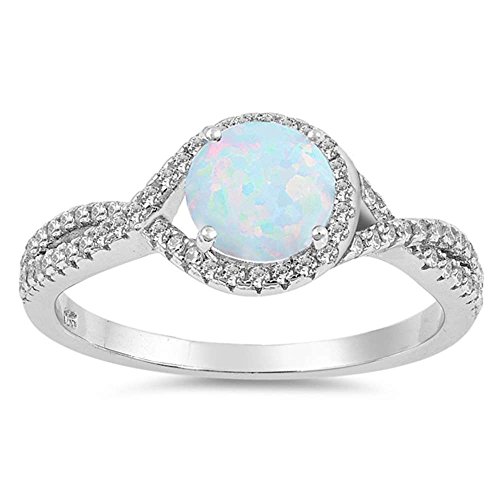 Oxford Diamond Co Sterling Silver Lab Created White Opal Round