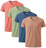 JRC Just Royal Clothing 4er Pack Herren V Ausschnitt Kurzärmlige T Shirts (Salbei, Mid Night, Pfirsich Amber, Rgby Tan, L)