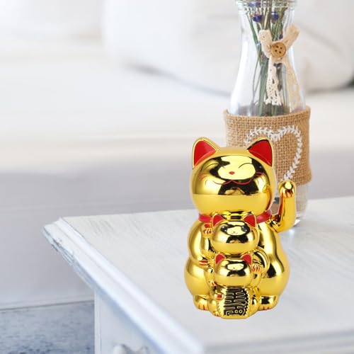 Jwthee Feng Shui Glückskatze, Gold Waving Lucky Fortune Cat Chinese Good Luck Cat Waving Arm für Glück Geld und Glück, Solar Powered Cute Waving Cat für Home Display Car Decor