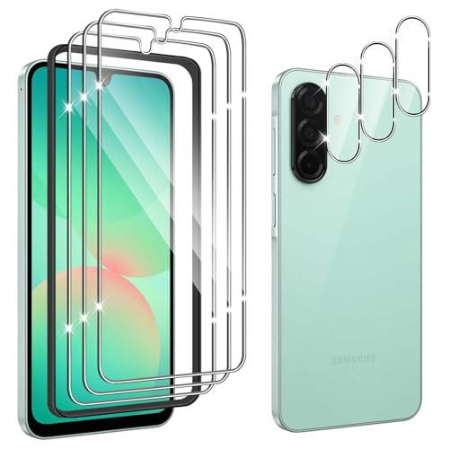 Hengnewro für Samsung Galaxy A26 5G für Panzerglas 3 Stücke Panzer Schutz Glas Mit 3 Stück Kameraschutz 9H Härte Panzer Anti-Kratzen HD Glas Folie mit Rahmen Positionierhilfe