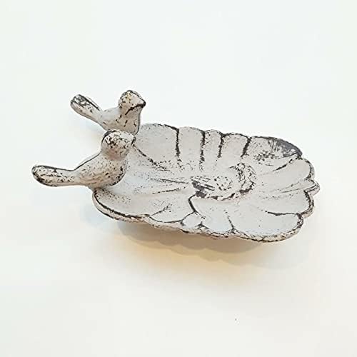Bird's Nest Gifts and Antiques Soap Dish White Wren Style Cast Iron with Whitewash Effect