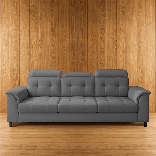 Image of Casaliving Ella 3 Seater Sofa Set for Living Room (Dark Grey Colour Fabric) Premium Fabric Sofa