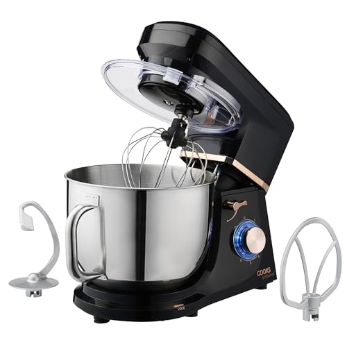 Cooks Professional Stand Mixer - Multi Speed 7L Mixing Bowl 1200W electric cake mixer with Mixing Bowl, Splash Guard, Balloon Whisk, Beater & Dough Hook, Black and Copper Cooks Professional Stand Mixer - Multi Speed 7L Mixing Bowl 1200W electric cake mixer with Mixing Bowl, Splash Guard, Balloon Whisk, Beater & Dough Hook, Black and Copper
