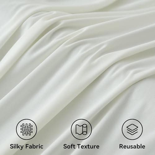 Image of 50x15ft Ivory Backdrop Curtains for Parties, Wrinkle Free Polyester Ivory Photo Backdrop Drapes 10 Panels 15 ft Long Back Drop Cloth Drapery for Wedding Birthday Photography Background Party