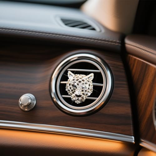 Image of Mandark Bling Leopard Car Air Vent Clip, 2PCS Crystal Rhinestone Vehicle Air Outlet Cheetah Print Decoration, Automotive Interior Ornament Accessories, Universal for SUV Sedan Truck (Gold)