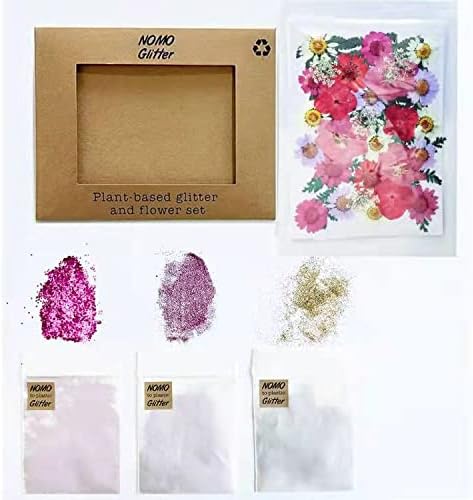 NOMO Glitter Biodegradable Glitter and Dry Flower Set - for Arts and Crafts, Body, face, and Festivals