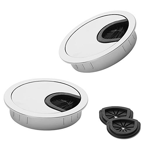 HO2NLE 2pcs Pasacables Mesa Oficina 60mm Tapa Cables Escritorio de metal con 2pcs Goma Reemplazo Tapa Pasacables Redondo para Embellecedor Agujero Mesa Gestión de Cables Encastrable Usb Muebles Ojal