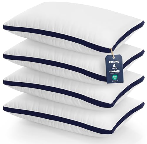 Utopia Bedding Pillows 4 Pack Standard Size, (Navy) Luxury Hotel Quality Pillows, Brushed Fabric, Bed Pillow for Back, Stomach or Side Sleepers - 20 x 30 inch / 50 x 75 cm