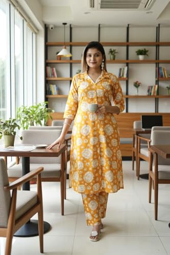 Image of Women's Cotton Blend A-line Printed Kurta with Palazzo Set | Officewear Kurta Set for Women