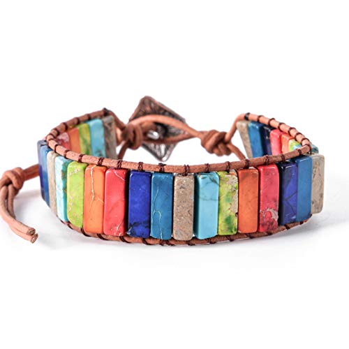 YGLINE 7 Chakra Bracelets for Women with Real Stones Leather Wrap Healing Bead Bracelet Women Men Boho Friendship Jewelry