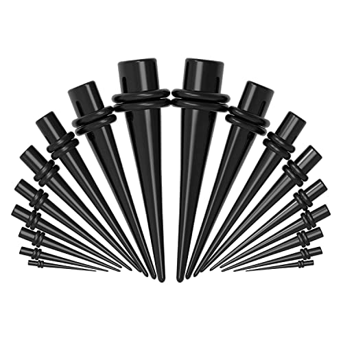 S-Mechanic 68 Stück Ohr-Stretching-Kit, 14G-00G Messgeräte Expander Kit Acrylkegel, Silikontunnel, Spiralkegel Piercing Schmuckset (Schwarz)