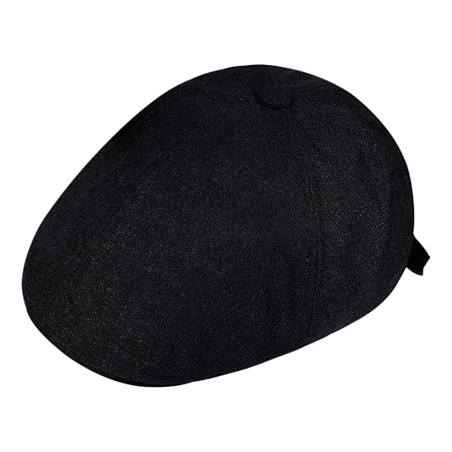 PivotWing Bonés de homem imitação linho leve respirável boné homem macio casual boina boné plano para exteriores, Preto
