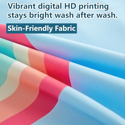 Image of Kids Bedding Twin Set for Girls Boys- Rainbow 5-Piece Comforter Set with Sheets, Pillowcase & Sham, Soft and Cozy