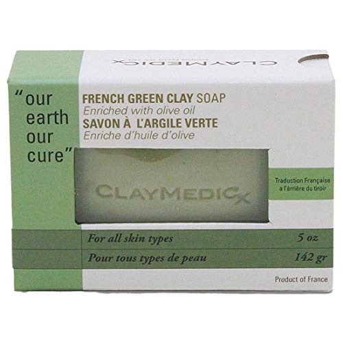 French Green Clay Bar Soap By CLAYMEDICX - Infused with Olive Oil - Gently Exfoliate & Purify Skin, Deep Detoxify & Oil-Regulating Abilities - All Natural & Hydrating - For Normal to Dry Skin - 5 OZ