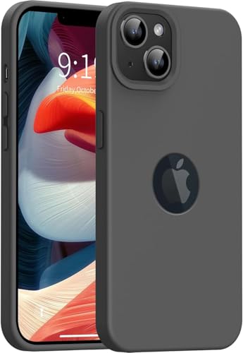 Image of VONZEE Microfiber Logo Cut Cover Compatible for iPhone 15 Case Liquid Silicone Case Non-Slip Full Body 4 Layer Protective Covers Shockproof Back Cover with High Raised Camera Lips (Dark Grey)