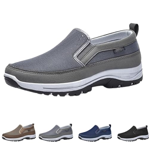 Men's Arch Support Slip-on Canvas Loafers,Casual Orthopedic Sneakers Flats Walking Boat Shoes