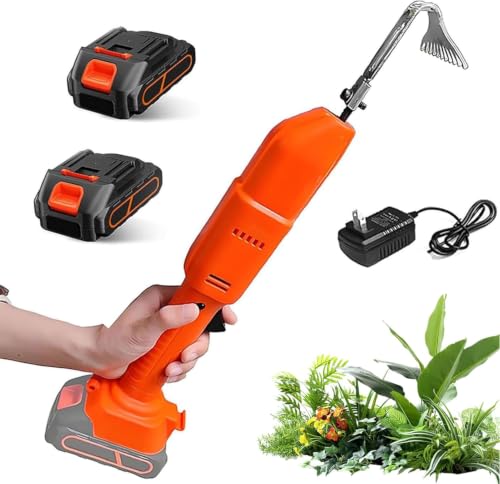 21V Cultivador inalámbrico Azada, 2 baterías y Poste telescópico, Herramienta deslizadora eléctrica para el aflojamiento del Suelo, rastrillo Ligero de excavación de Jardinero con Interruptor Seguro,