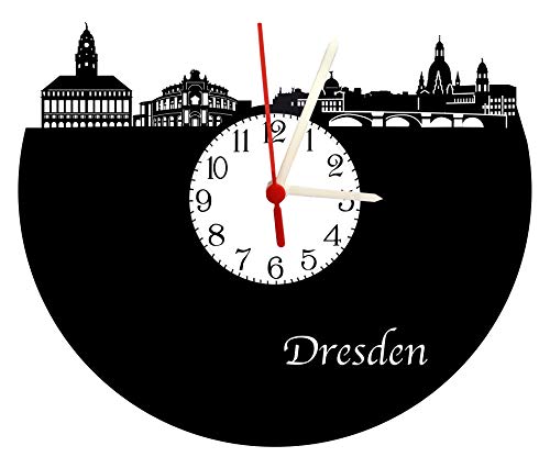 Schall Reloj de Pared con Mecanismo de Cuarzo, Fabricado en Alemania, Dresden Skyline con Esfera