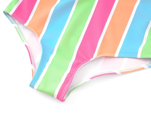 Image of Dvenki Big Girls Asymmetric Cutout Swimsuit Adjustable Straps Sizes 6X-16 | color block, leopard, tropical prints, front lined swimwear, removable pads, suitable for beach, vacation, pool play