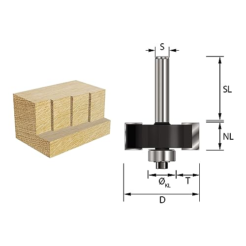 ENT 16690 Falzfräser Set HW, Schaft (S) 8 mm, Durchmesser (D) 34,9 mm, NL 12,7 mm, SL 32 mm, mit Kugellager