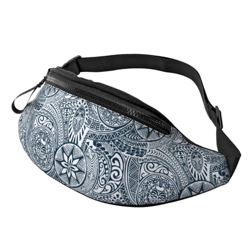 Tatuaje Tribal De Estilo Hawaiano Polinesio Bolso De Cintura Unisex Riñoneras Multifuncional Dinero Para Turismo Hombre Caminatas 14X35Cm