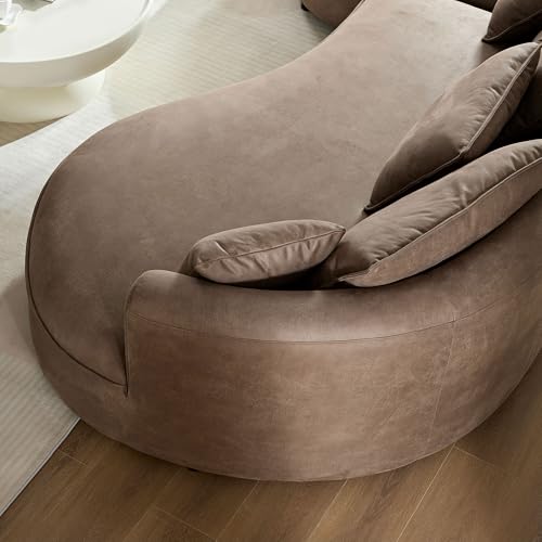 Image of KEIKI 129 inch Curved Oversized Modular Leathaire Sectional Sofa with Left Chaise, 4 Pillows, 3 Back Cushion, Modern Style Comfy 5-Seater Couch, Easy Assembly, for Office, Apartment, Living Room, Brown