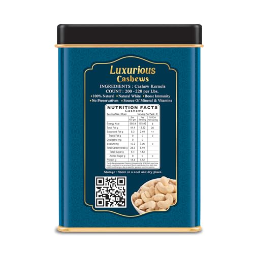 Image of DRIFRUTZ Luxurious Cashew W210 | 250g (250g x 1) Tin Pack | Whole Cashew Kernels | Meant for Curated Gifting, Specialty Cuisine, Dry Fruit Assortments, and Formal Presentation