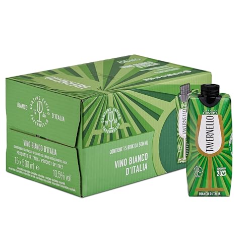 Tavernello Classico Vino Bianco d'Italia, Vino Secco con Profumi Fruttati, 10.5% Vol, Confezione con 15 Brick da 0,5 L