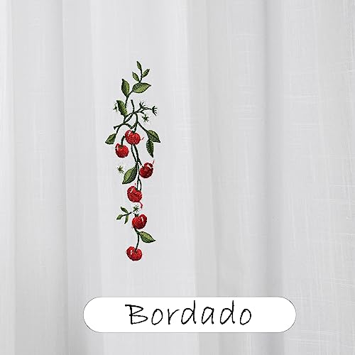 Cortina para comedor y cocina HOMEYA con cerezas bordadas que alegra tus mañanas 4