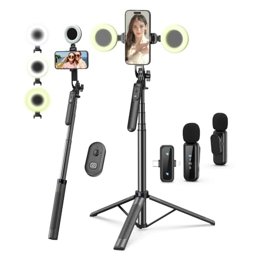 Vlogging Kit for iPhone/Android, 71" Selfie Stick Tripod for iPhone with Fill Light, Wireless Mic & Remote, Adjustable Aluminum Phone Tripod for TikTok/YouTube Content Creator Essentials Starter Kit‌