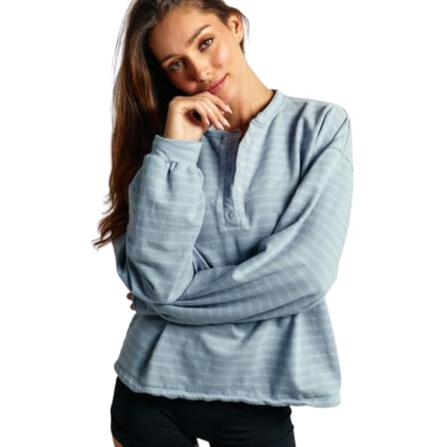 Image of Almere Oversized Cotton Henley Longsleeve Tee, Striped Button Down, Boyfriend Fit