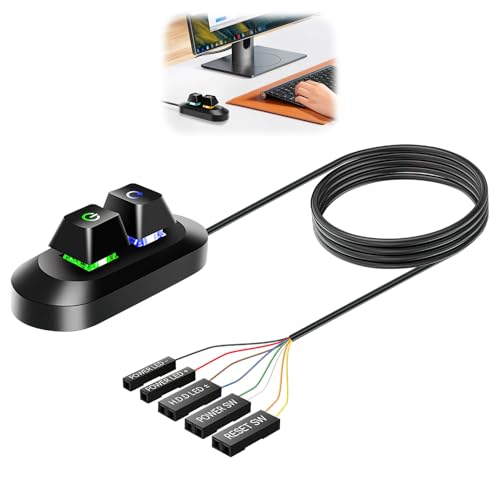 Amztour Botón Alimentación Externo Interruptor de Alimentación para PC Botón de Encendido Multifuncional PC con Cable Extensión 1.8m para Placa Base Control Remoto Inicio y Reinicio (Negro)