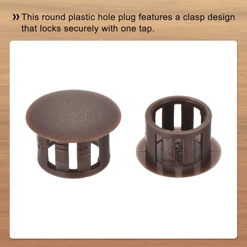 Image of MECCANIXITY 64PCS 13mm(1 /2 inch) Brown Plastic Hole Plugs, Flush Type Panel Hole Plugs Insert End Caps for Locking Hole Tubes Furniture Cabinet