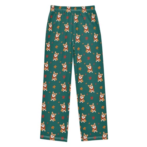 Corgi Dog Maple Leaf Boys Long Pants Soft Trousers Elastic Waist Kids Lounge Bottoms with Pockets S-XL