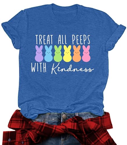Image of LAZYCHILD Women Easter Teacher Shirts: Funny Treat All with Kindness T-Shirt Bunny Rabbit Tee Tops