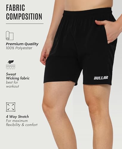Image of BULLAR Premium Polyester Training Shorts Combo, Gym wear, Running, Sports,Workout Dryfit, Quick Dry Shorts with Drawstring