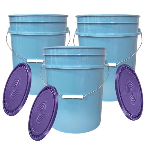 House Naturals 5 Gallon Plastic Bucket Pail Food Grade BPA Free with Easy snap on Lid(Pack of 3) Made in USA
