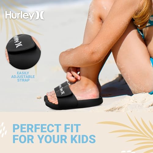 Image of Hurley Kids NAIA Slides Adjustable Strap Slip-On Sandals Indoor and Outdoor EVA Footbed Shower Slides for Girls and Boys
