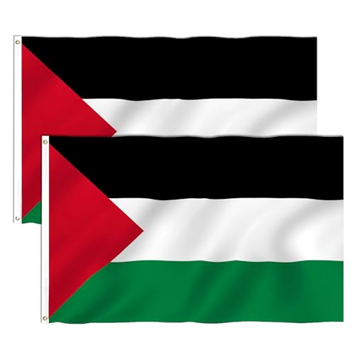 2 Pezzi 90 X 150 cm Bandiere Palestina con Anelli Durevole.Bandiera Palestinese.Palestinian Flag per Festival o Attività Politiche.Bandiera Resistente alle Intemperie