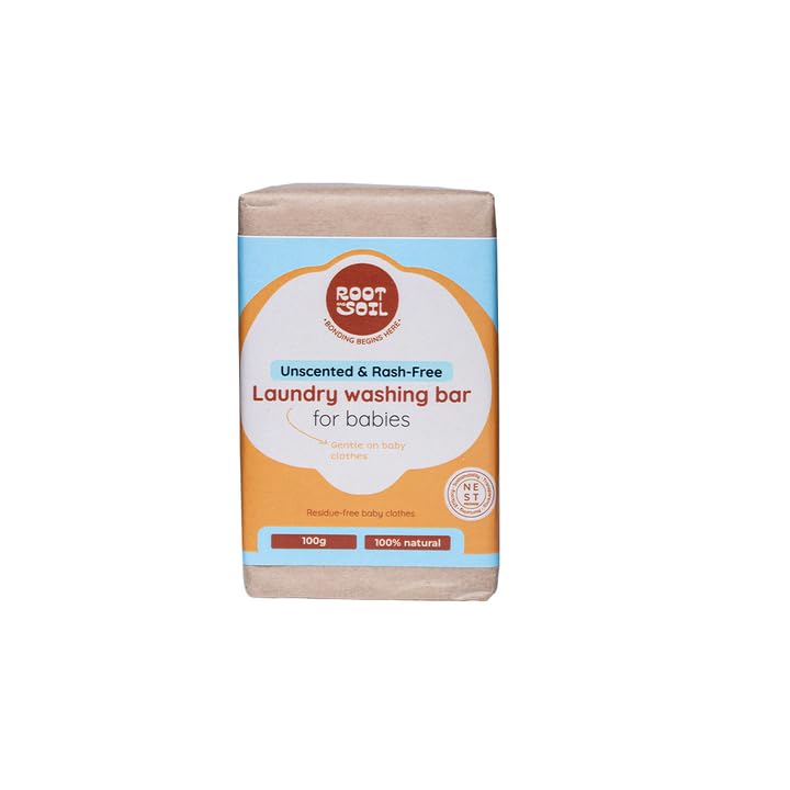 ROOT and SOIL Baby Laundry Washing Bar - Unscented 100G (from 0+ Months) - Pack of 4 | All Natural Ingredients | No Added Bleach | No added Detergents | No Added Fragrances
