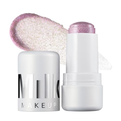 Milk Makeup Cooling Water Jelly Shimmer Buildable Face + Body Highlighter Stick for Sheer Shimmery Glow Long-Lasting Hydrating Glitter Free Formula Boba (Violet Blue) 0.17oz