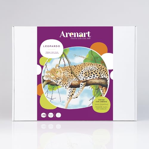 Arenart | 1 Lámina Leopardo 46xx38cm | para Pintar con Arenas de Colores | Manualidades para Adultos y Jóvenes | Dibujo Fácil | Pintar por números | +9 años