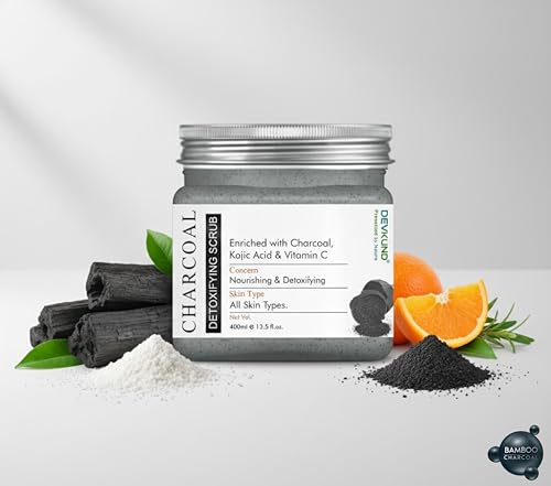 Image of Charcoal Detoxifying Scrub | Enriched with Activated Charcoal, Kojic Acid & Vitamin C | Deep Cleansing, Brightening & Tan Removal Face & Body Scrub - 400ml